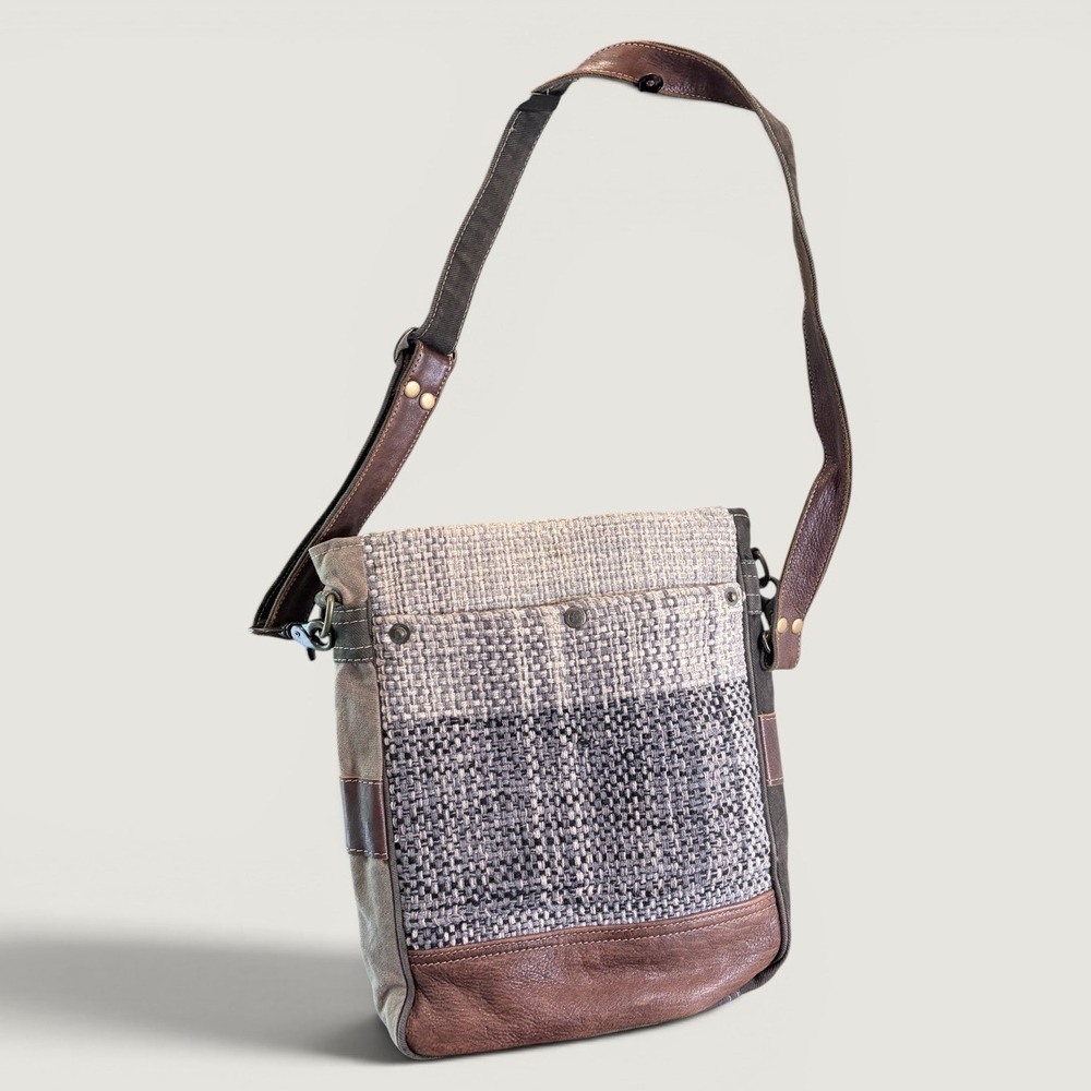 Myra Bag Crossbody Bag Grey Tweed Weave Leather Trim M